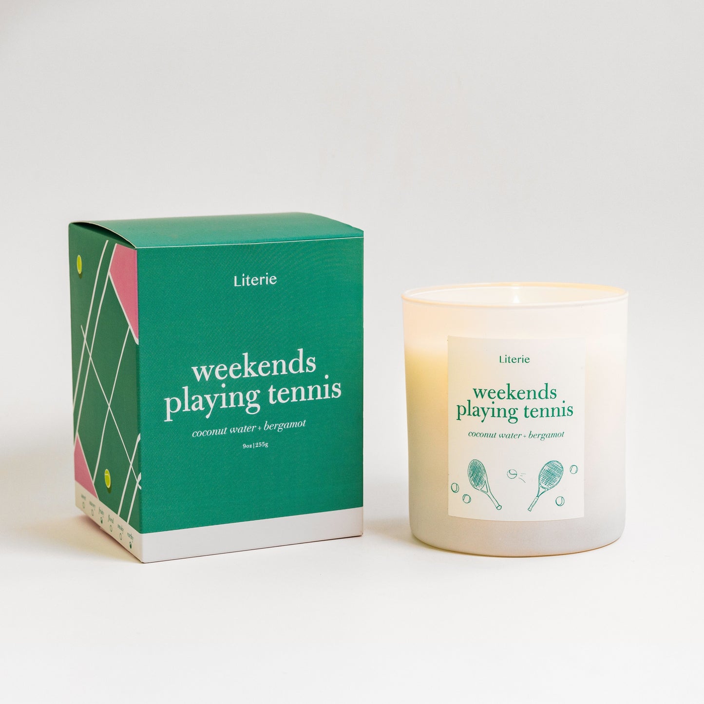 weekends playing tennis candle packaging