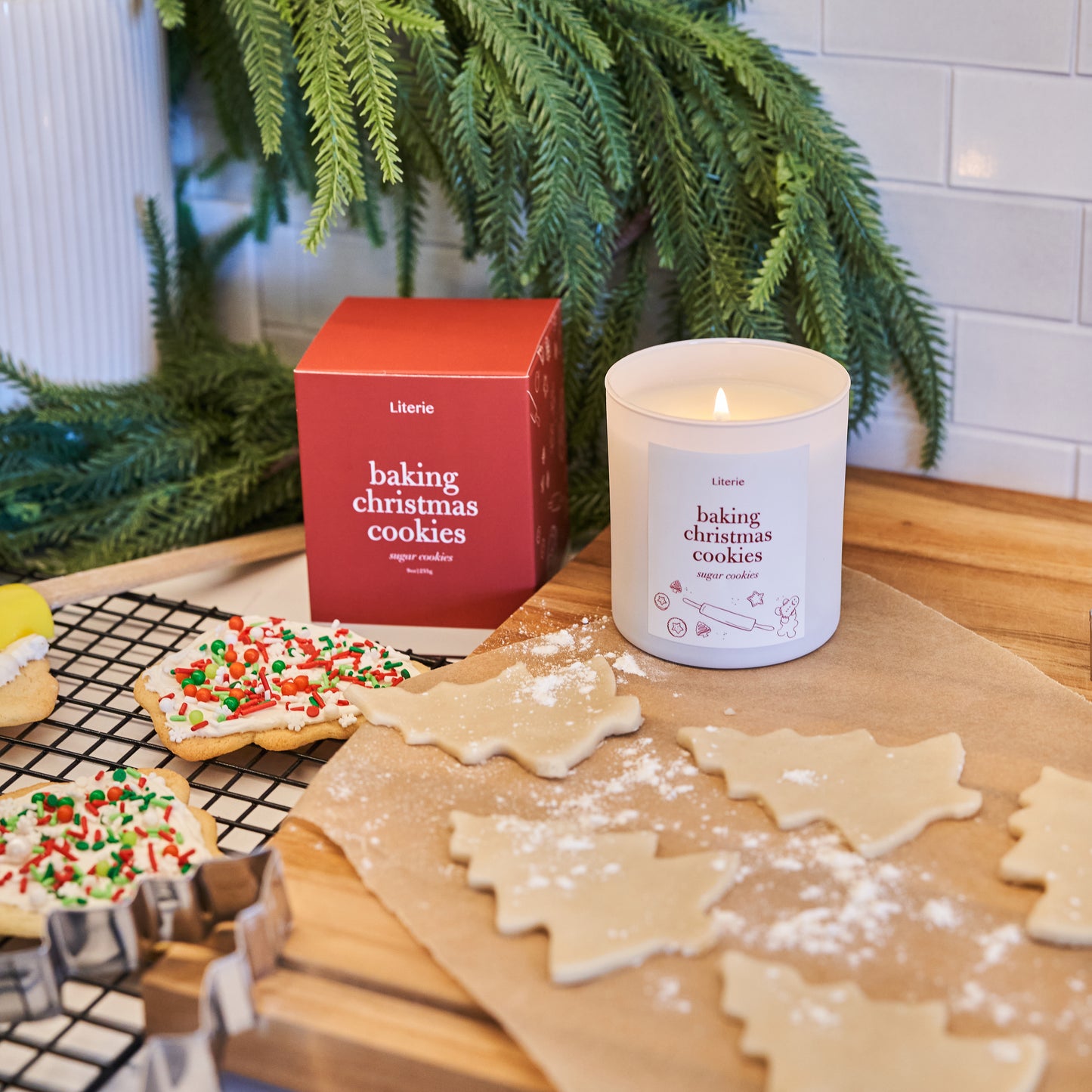 baking christmas cookies candle with sugar cookies.