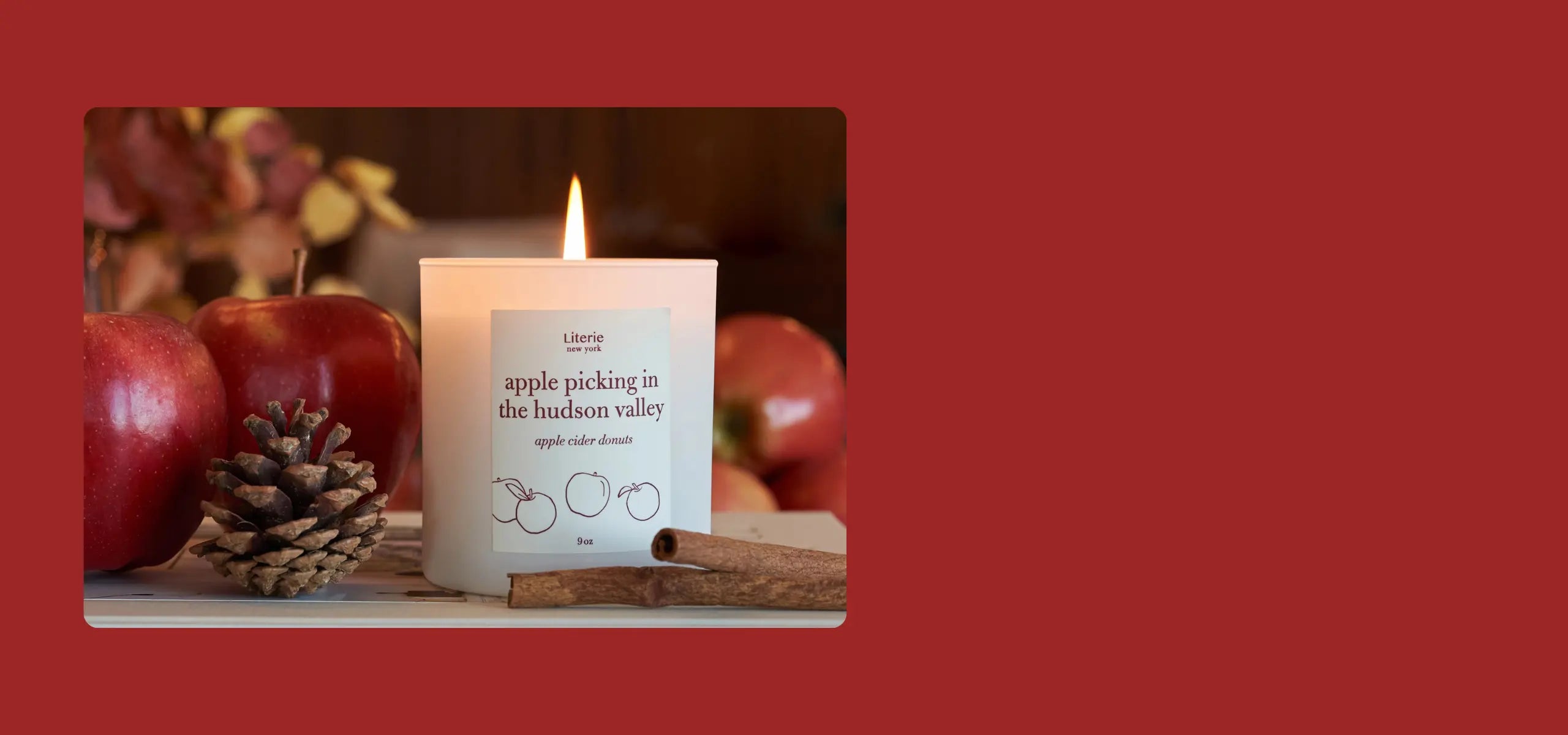 apple picking in the hudson valley candle banner.