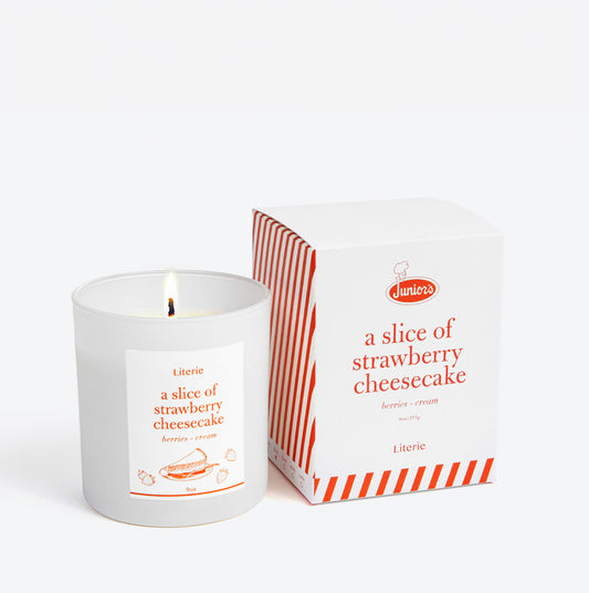 a slice of strawberry cheesecake candle