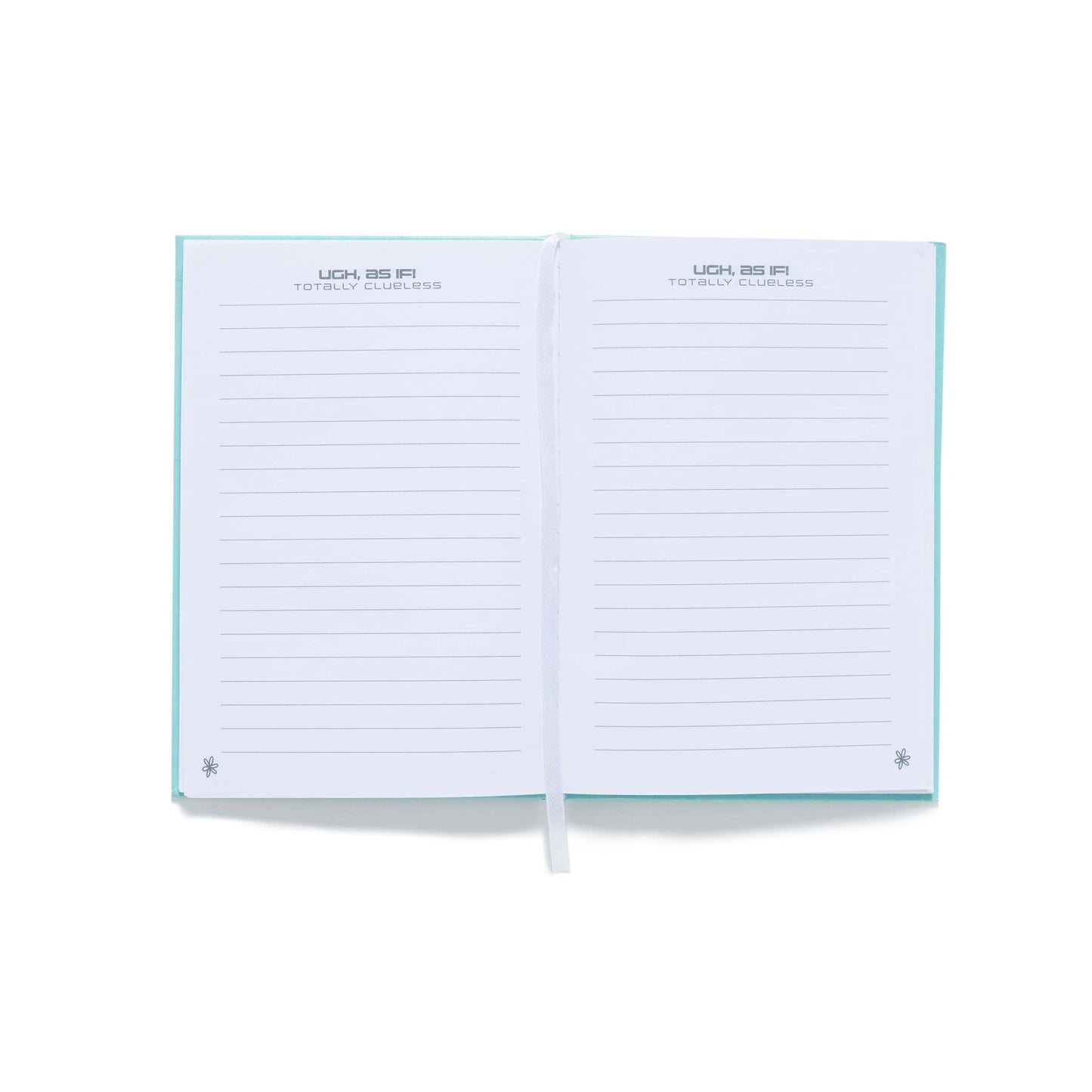 Open notebook with lined pages on a white background