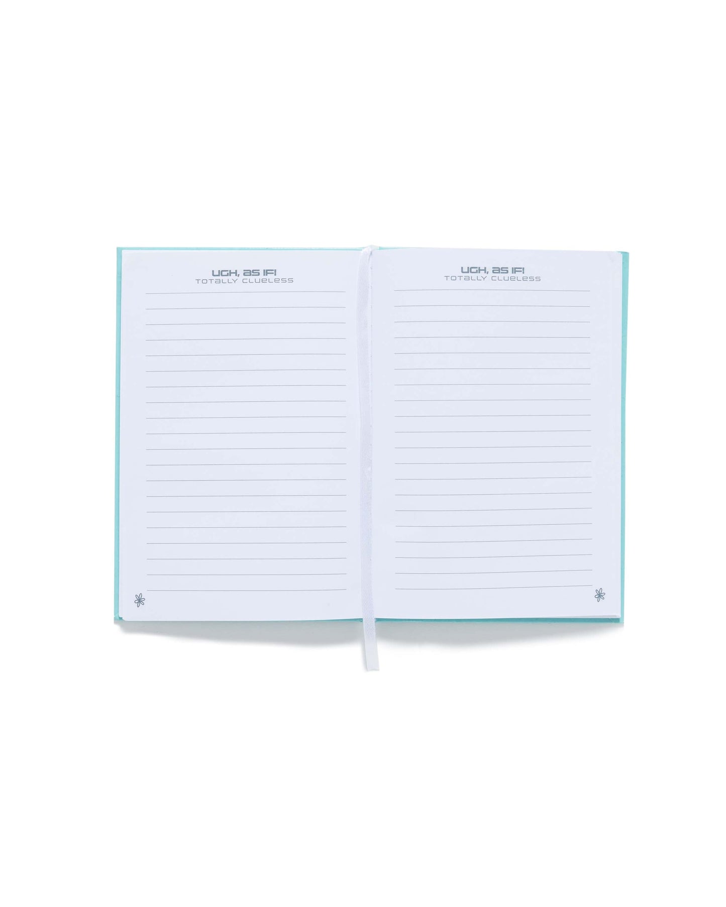 Open notebook with lined pages on a white background