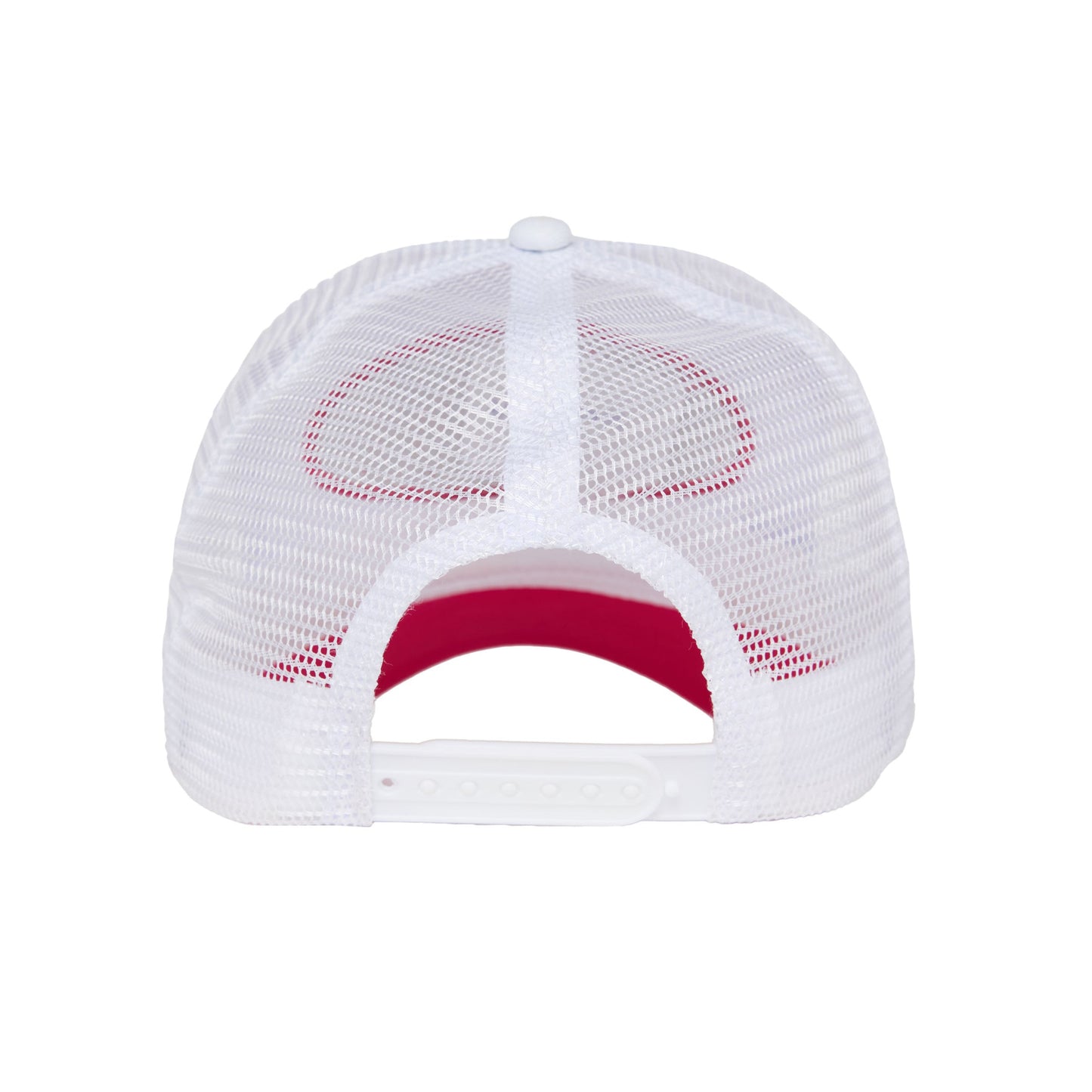 White mesh cap with pink interior on a white background