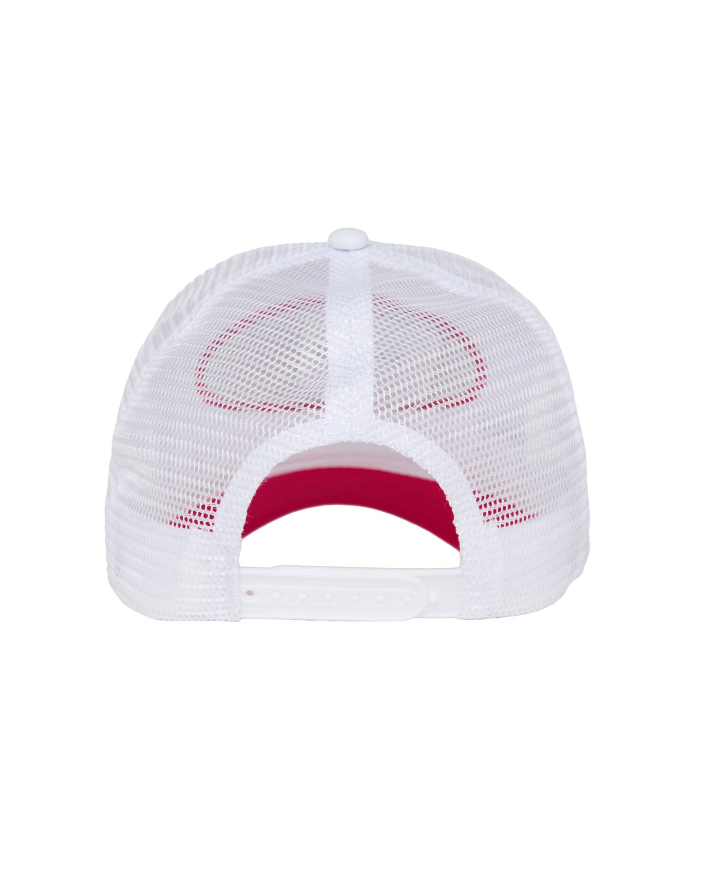 White mesh cap with pink interior on a white background