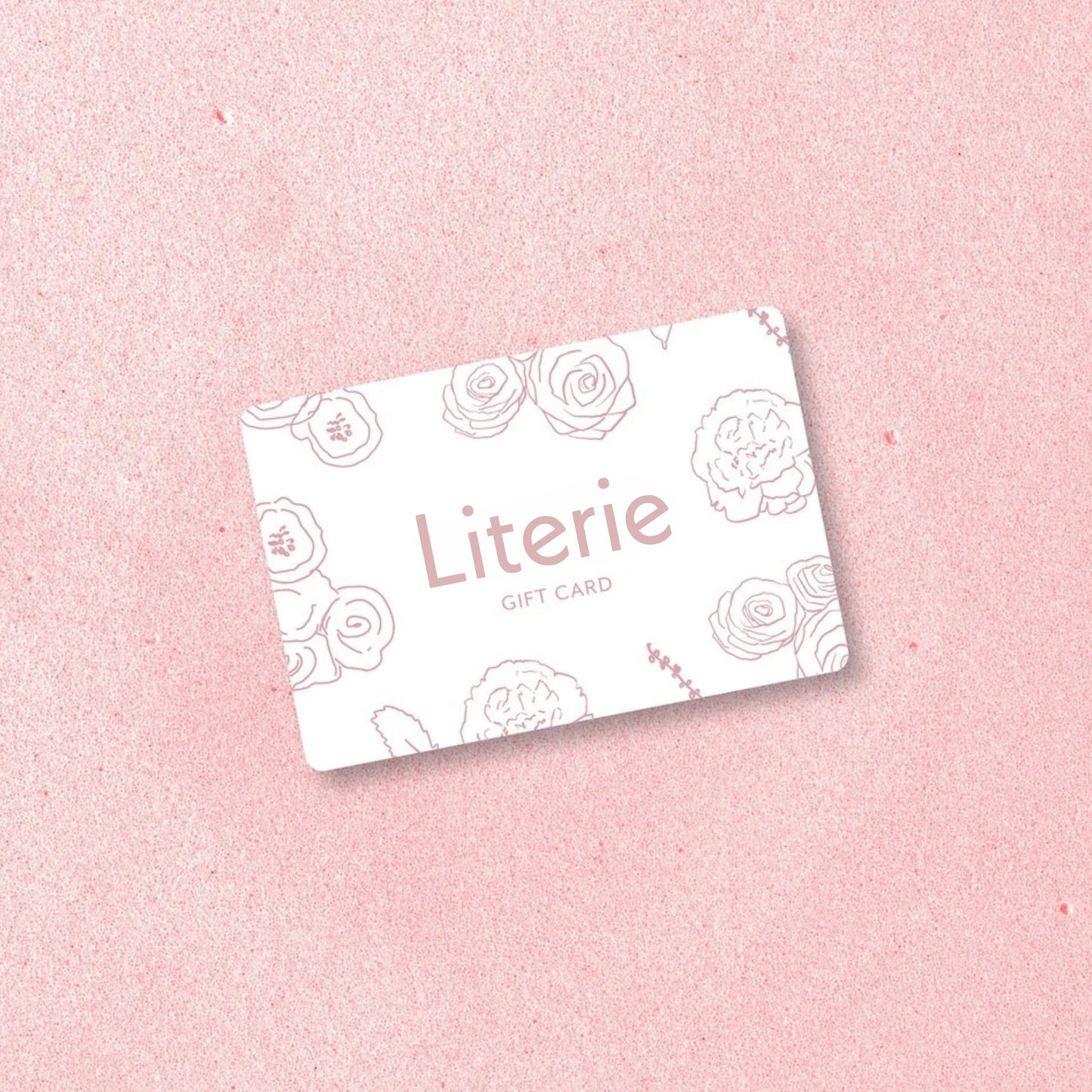 Literie gift card on pink background.