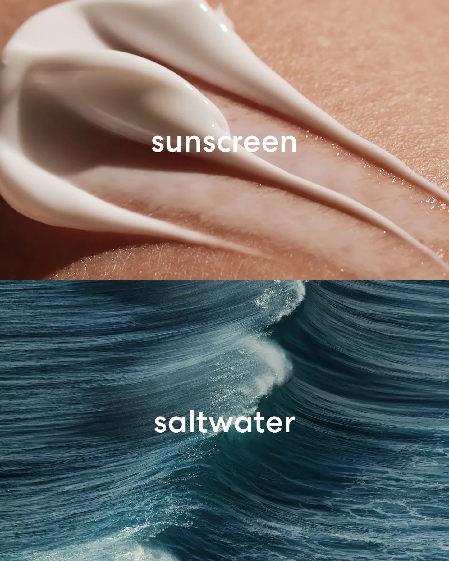 Fresh smelling sunscreen on skin and saltwater from the ocean.