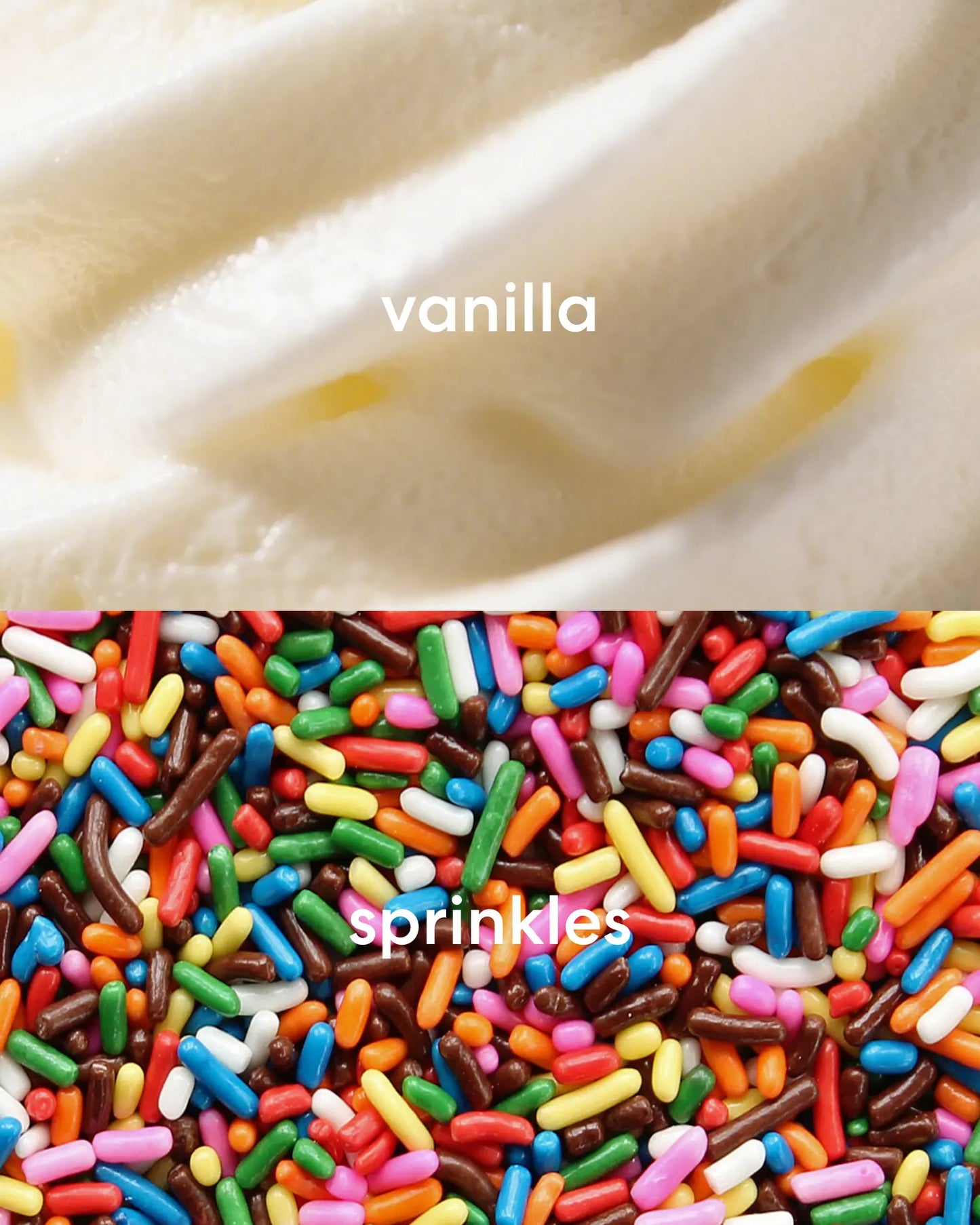 Sweet vanilla soft serve and rainbow sprinkles.