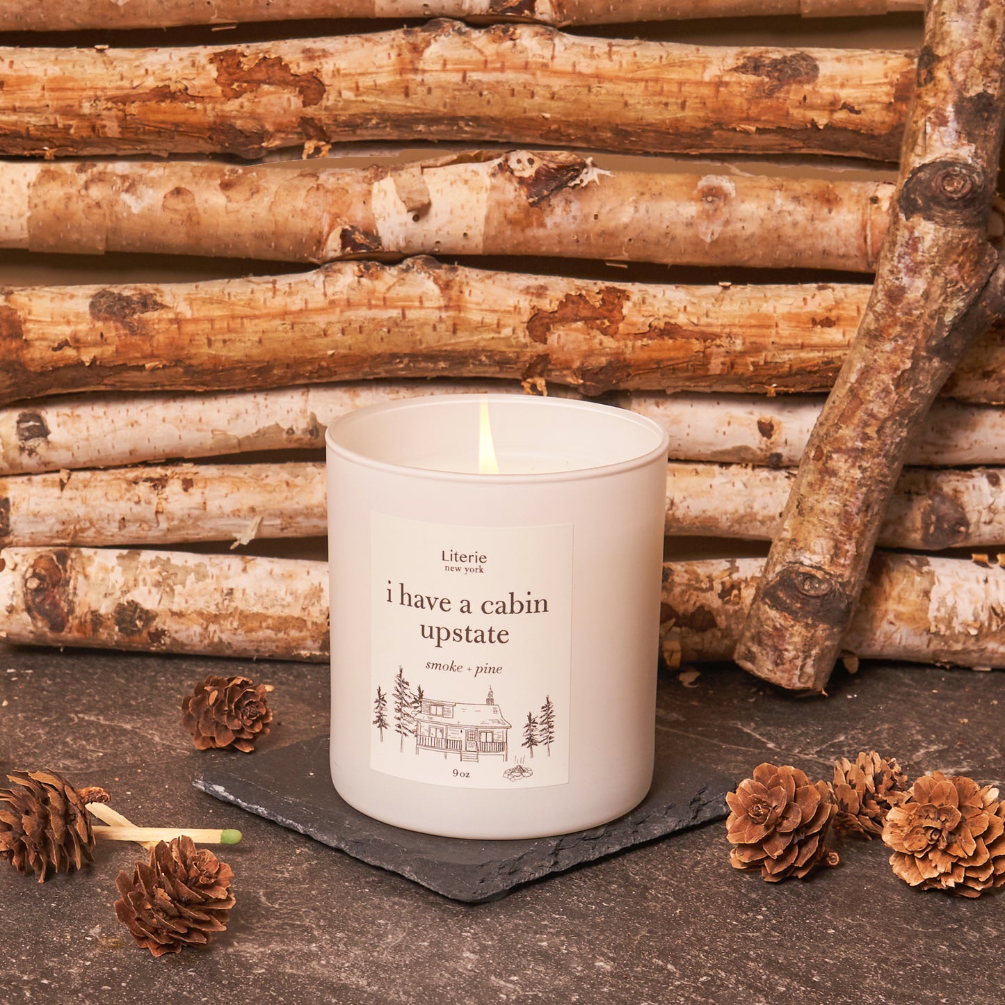 I have a cabin upstate candle with pinecones.