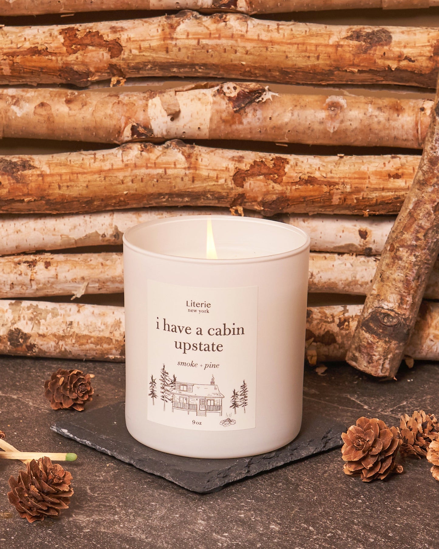 I have a cabin upstate candle with pinecones.