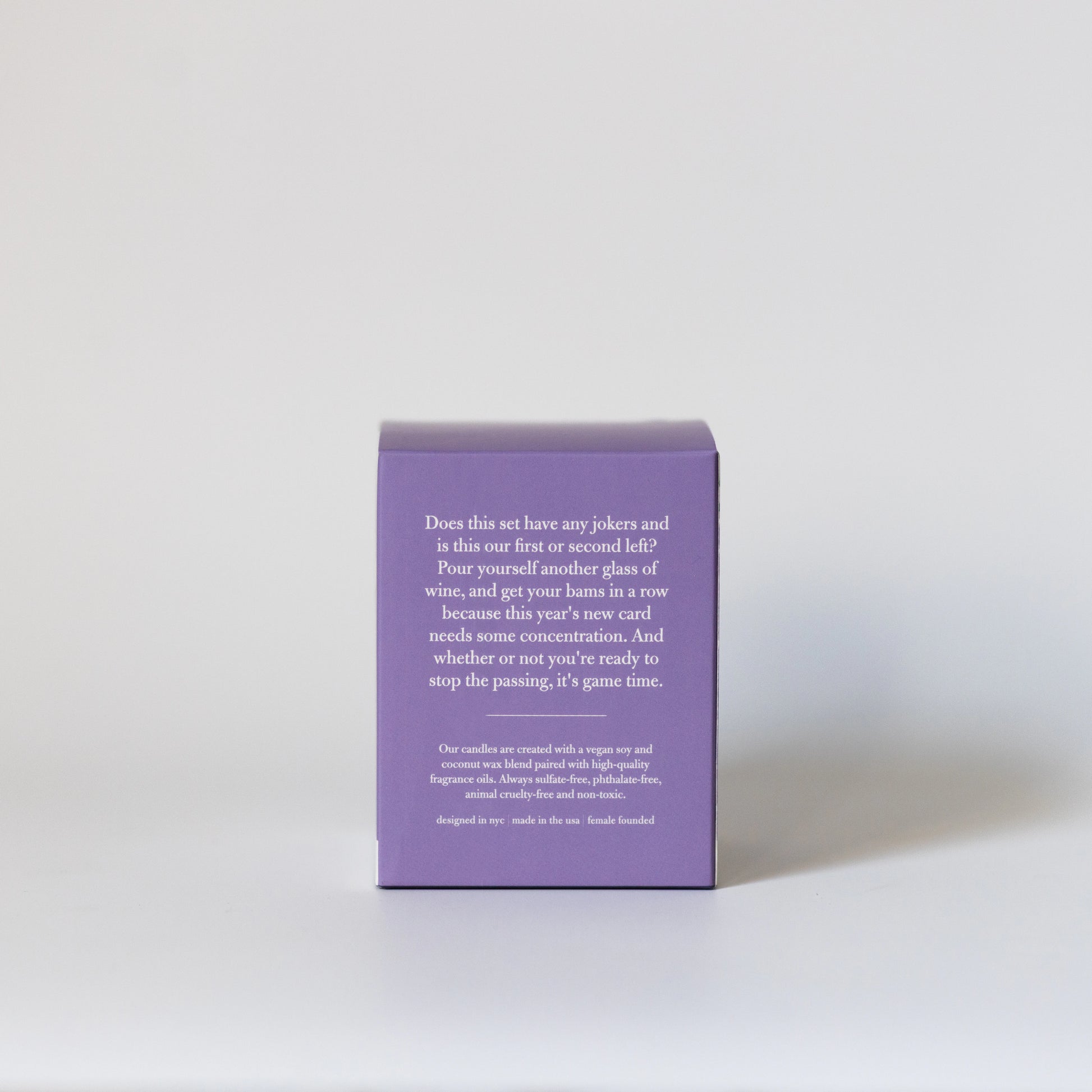 Calling For Mahjong candle box back.