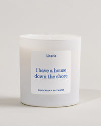'i have a house down the shore' candle by Literie on a white background