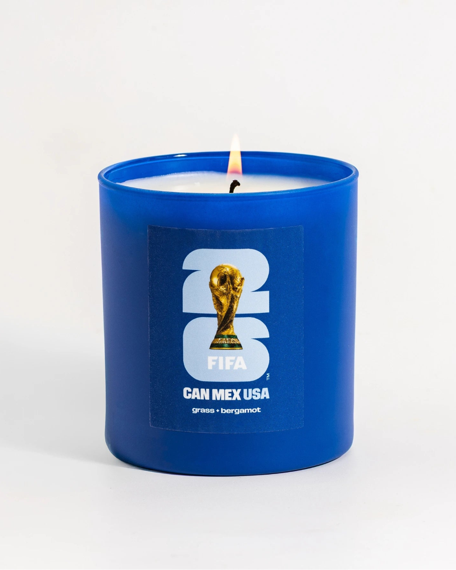 Blue candle with FIFA World Cup 2026 USA logo on a white background.