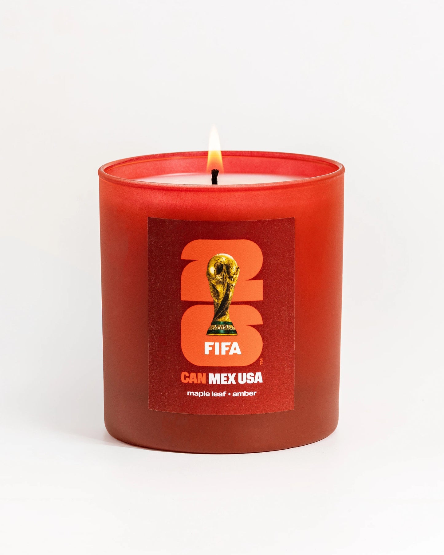 Red Team Canada candle with FIFA World Cup 2026 logo on a white background.