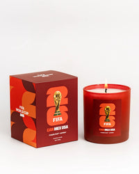 Red Literie candle and packaging with 2026 FIFA World Cup Team Canada branding on a white background