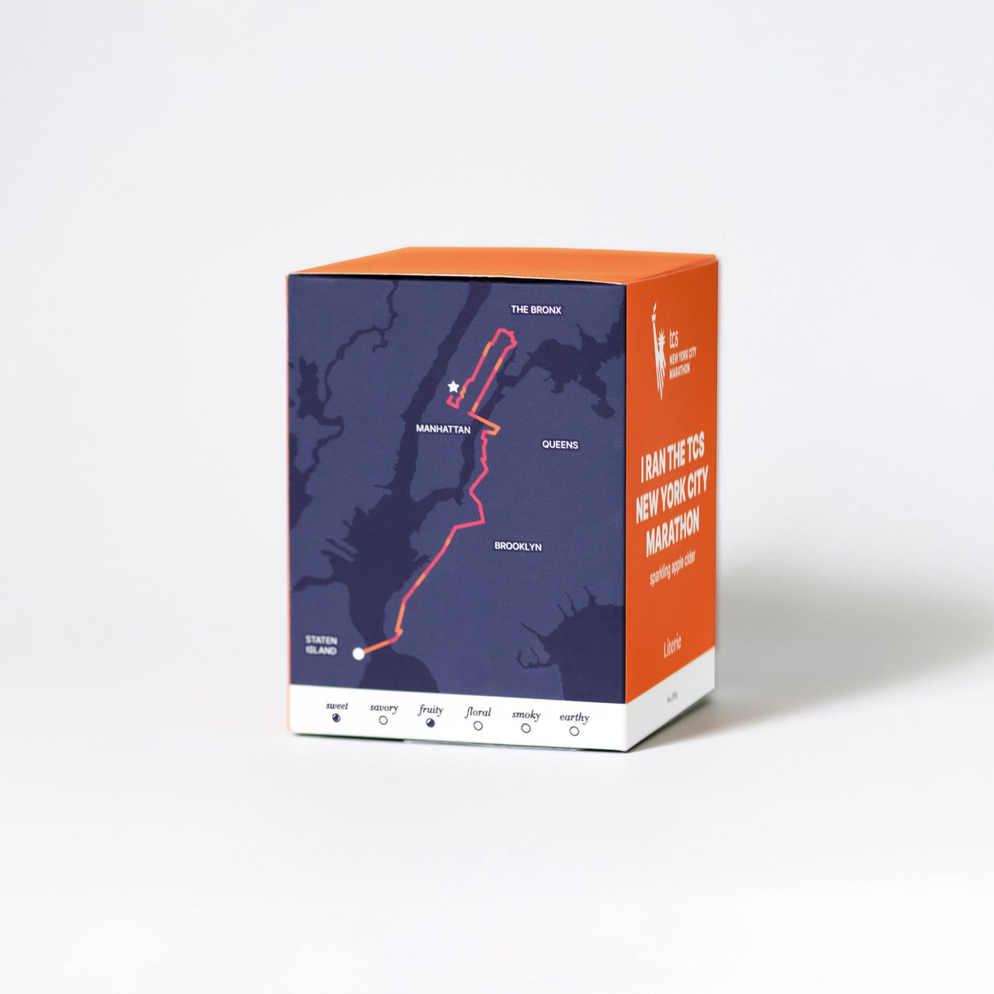 I Ran The TCS New York City Marathon candle box with running route.