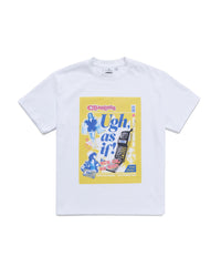 White Clueless t-shirt with a graphic design on a white background