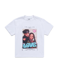 White t-shirt with a graphic of Clueless couple and the word 'LOVE' on a white background