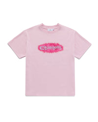Pink t-shirt with 'Clueless' logo on a white background
