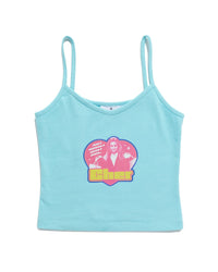 Light blue tank top with a colorful Cher graphic on a white background