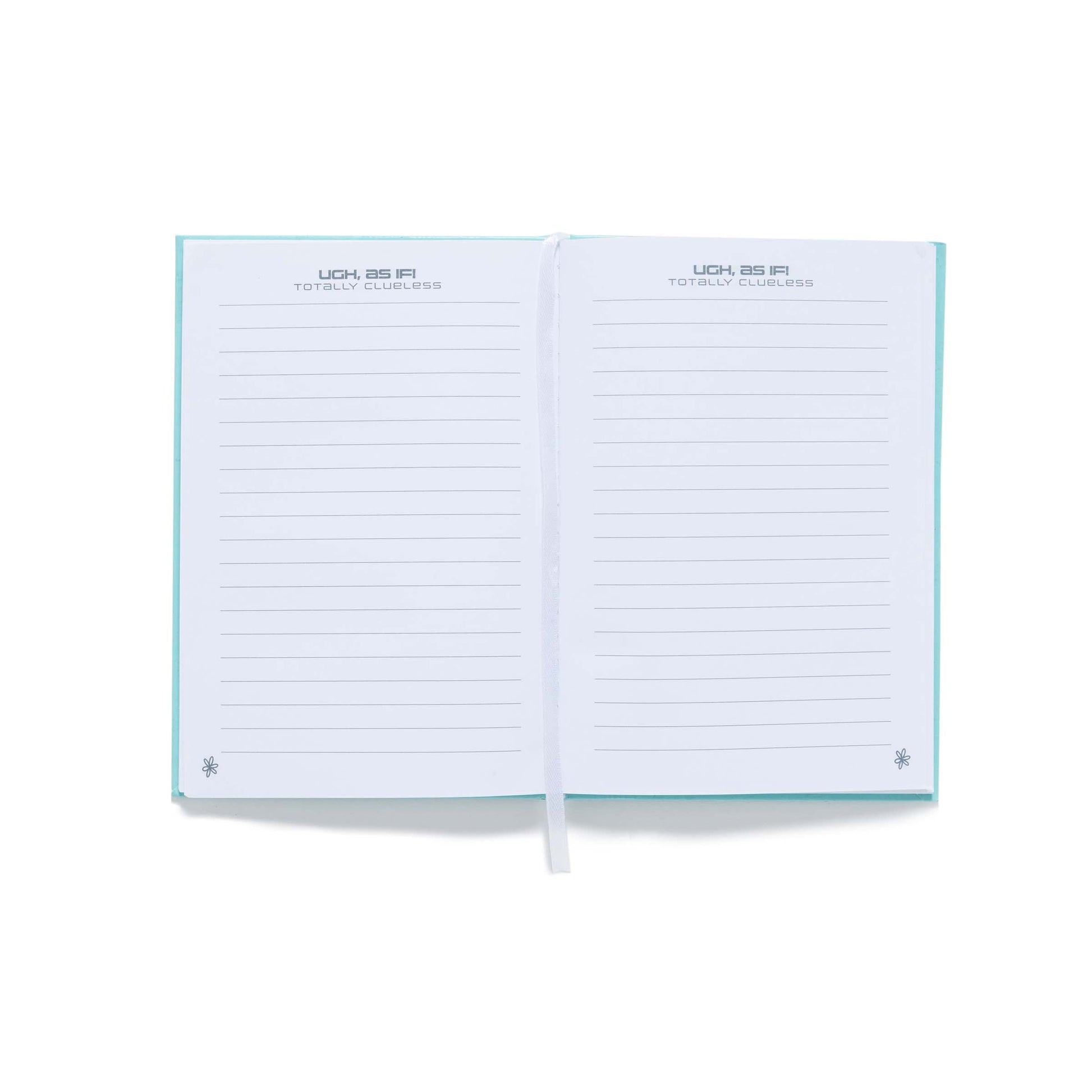 Open notebook with lined pages on a white background