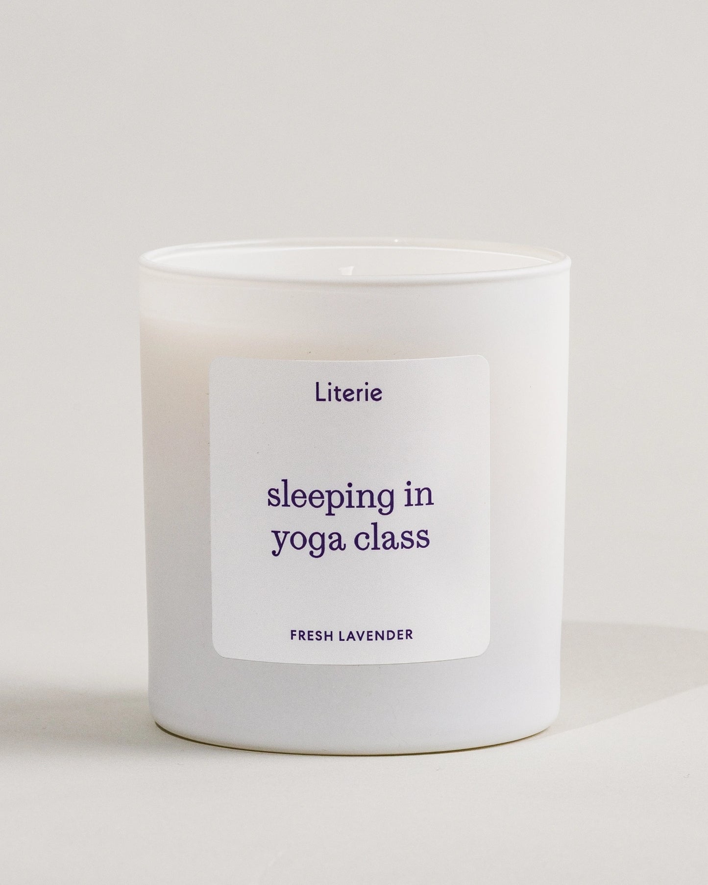 'sleeping in yoga class' candle by Literie on a white background