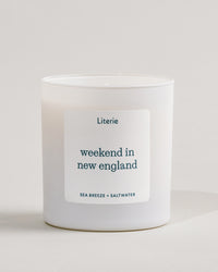 'weekend in new england' candle by Literie on a white background