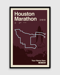 Houston Marathon poster with map and customizable text on a dark background
