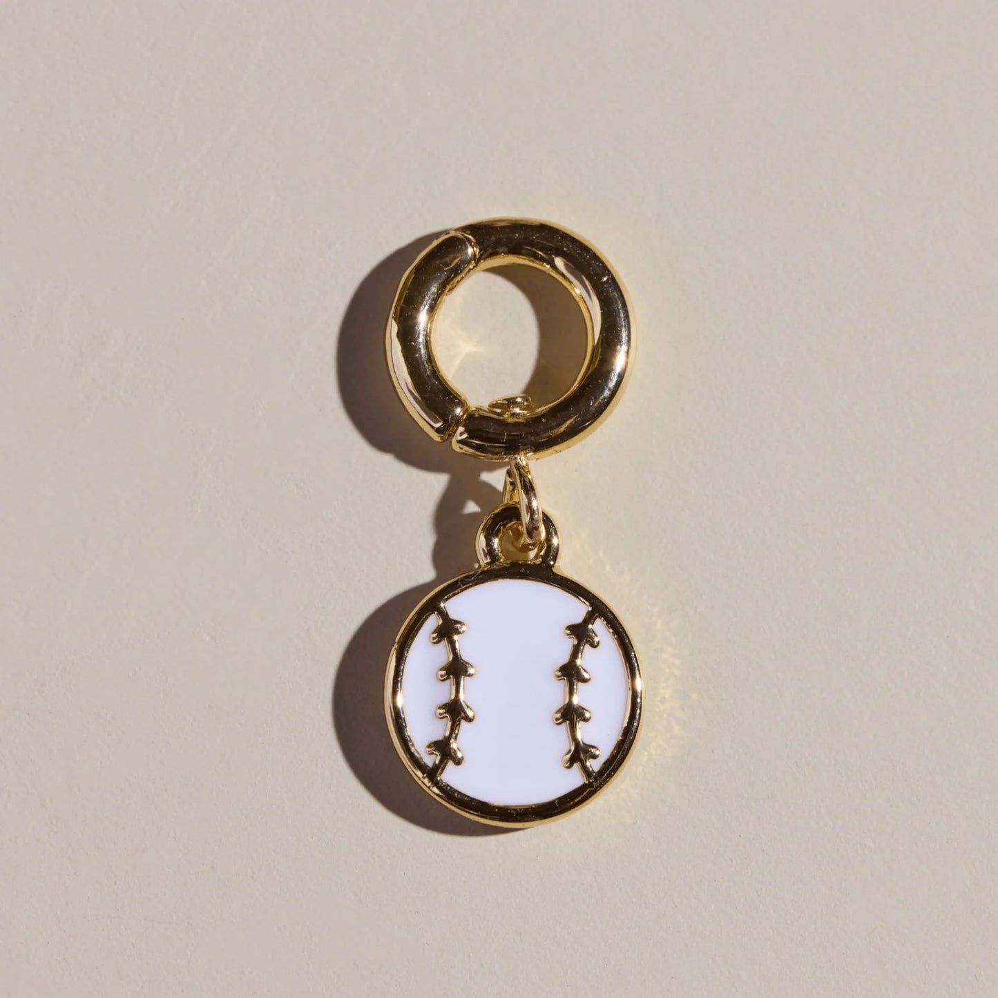 14k gold plated baseball charm for bracelet with clasp.