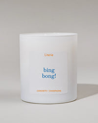 White Knicks inspired candle container with 'bing bong!' label on a light gray background
