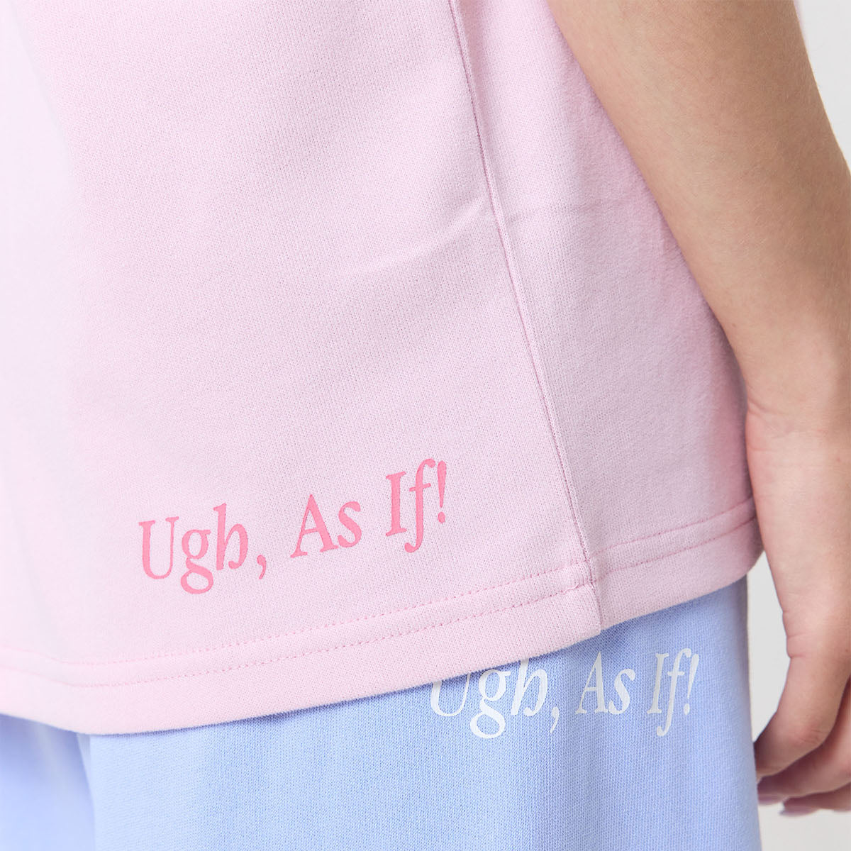 Pink top and light blue pants with 'Ugh, As If!' text on a white background