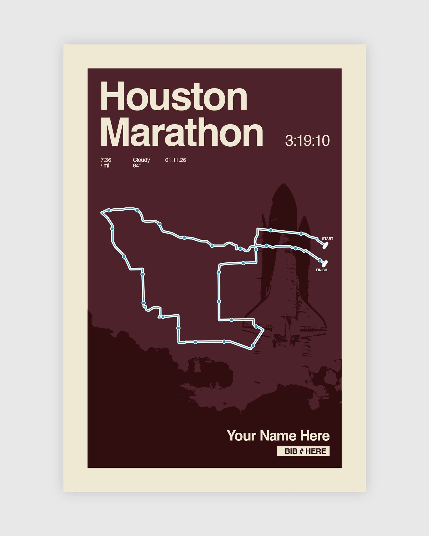 Houston Marathon Personalized Race Print