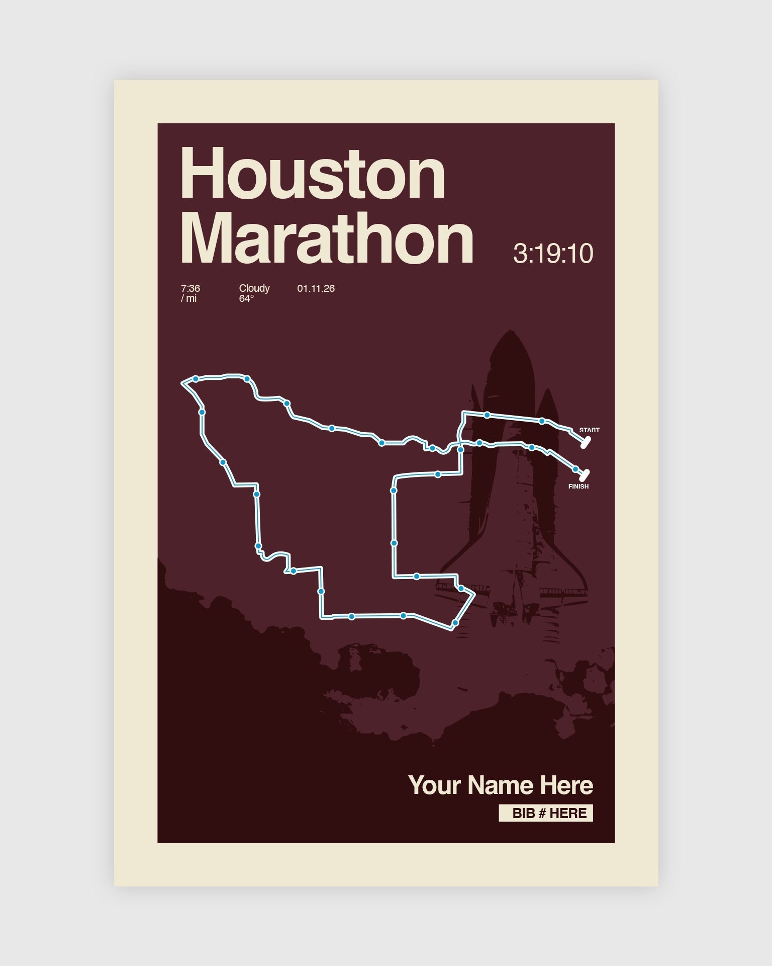Candle Race Rtoc Houston Marathon Personalized Race Print – Literie Candle