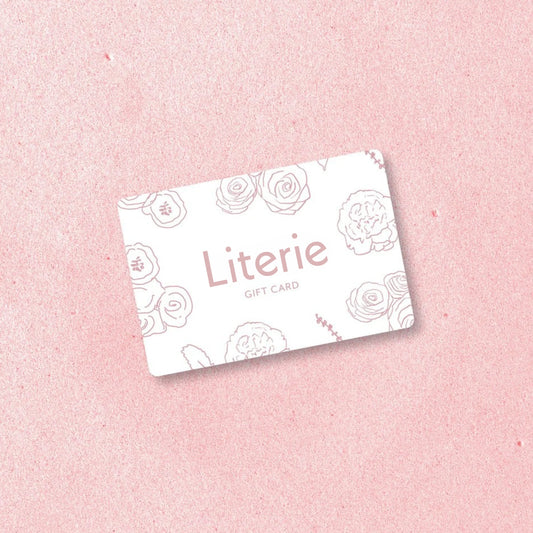 Literie gift card on pink background.