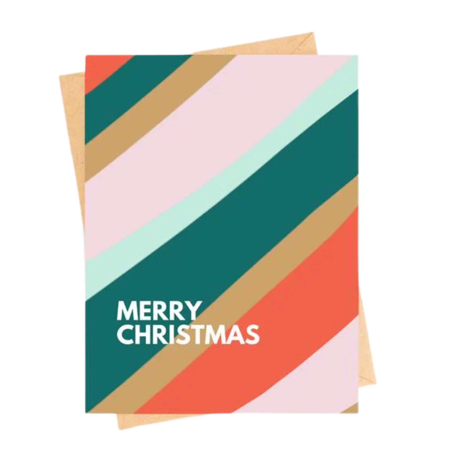 Colorful geometric patterned card with 'Merry Christmas' text on a white background