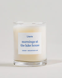 Mornings at the lake house candle by  Literie on a white background