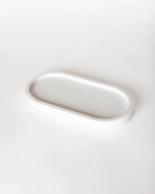 White concrete candle tray on a white background.