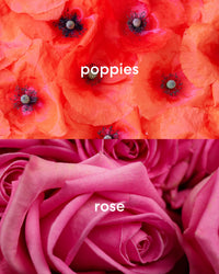 Floral scents of red poppies and pink roses.