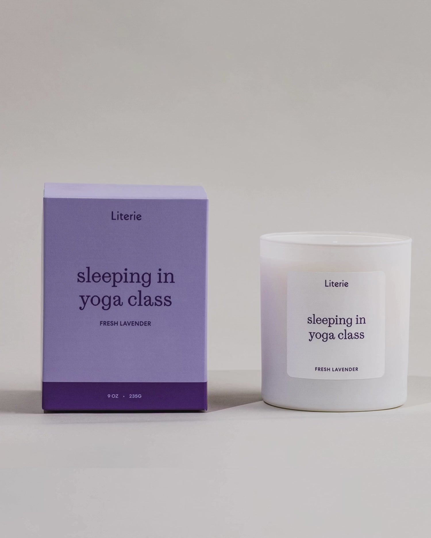 Sleeping In Yoga Class candle box spinning next to the candle.