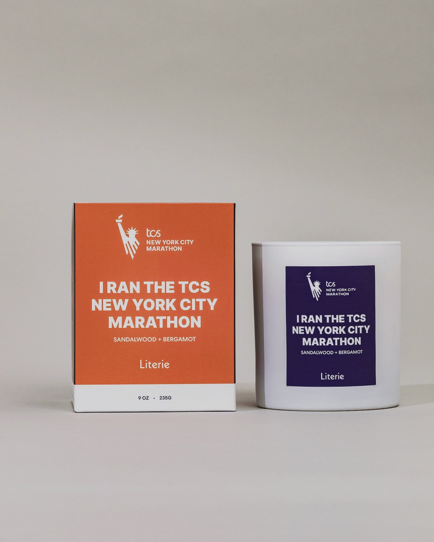 I Ran The TCS New York City Marathon official candle with box spinning to show illustrations.