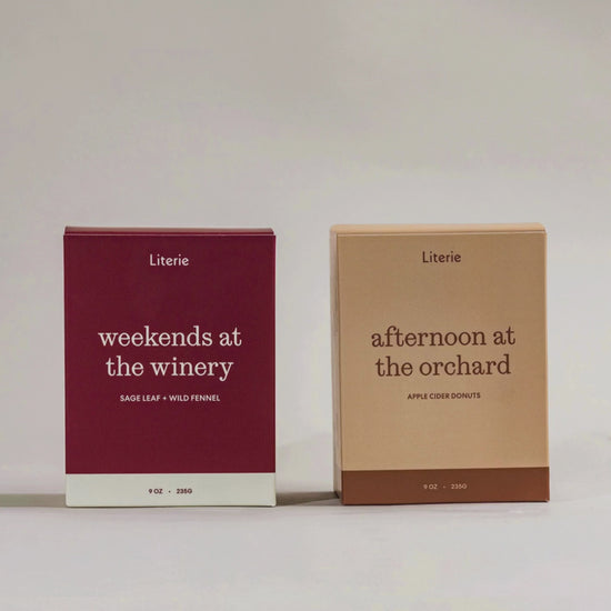 'weekends at the winery' and 'afternoon at the orchard' candle boxes turning.