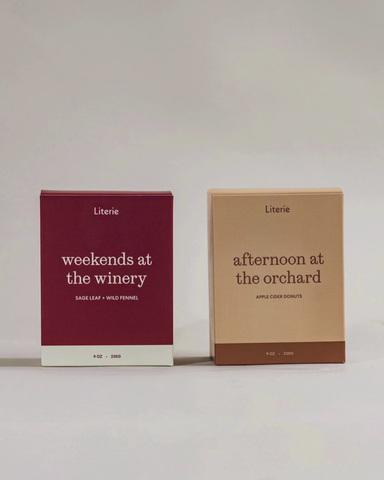 'weekends at the winery' and 'afternoon at the orchard' candle boxes turning.