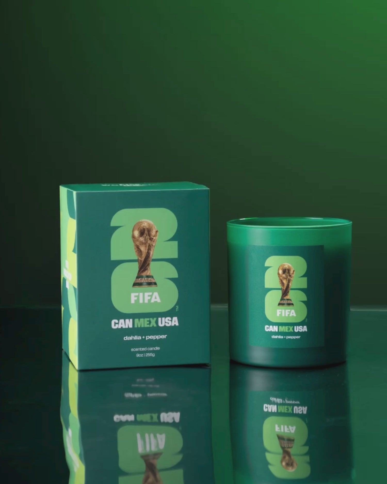 Team Mexico FIFA World Cup candle next to box spinning.