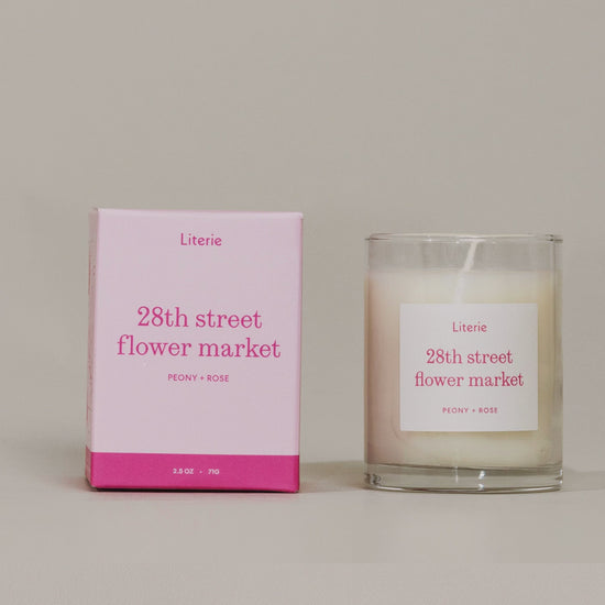 28th Street Flower Market little candle next to box rotating to show illustrations.