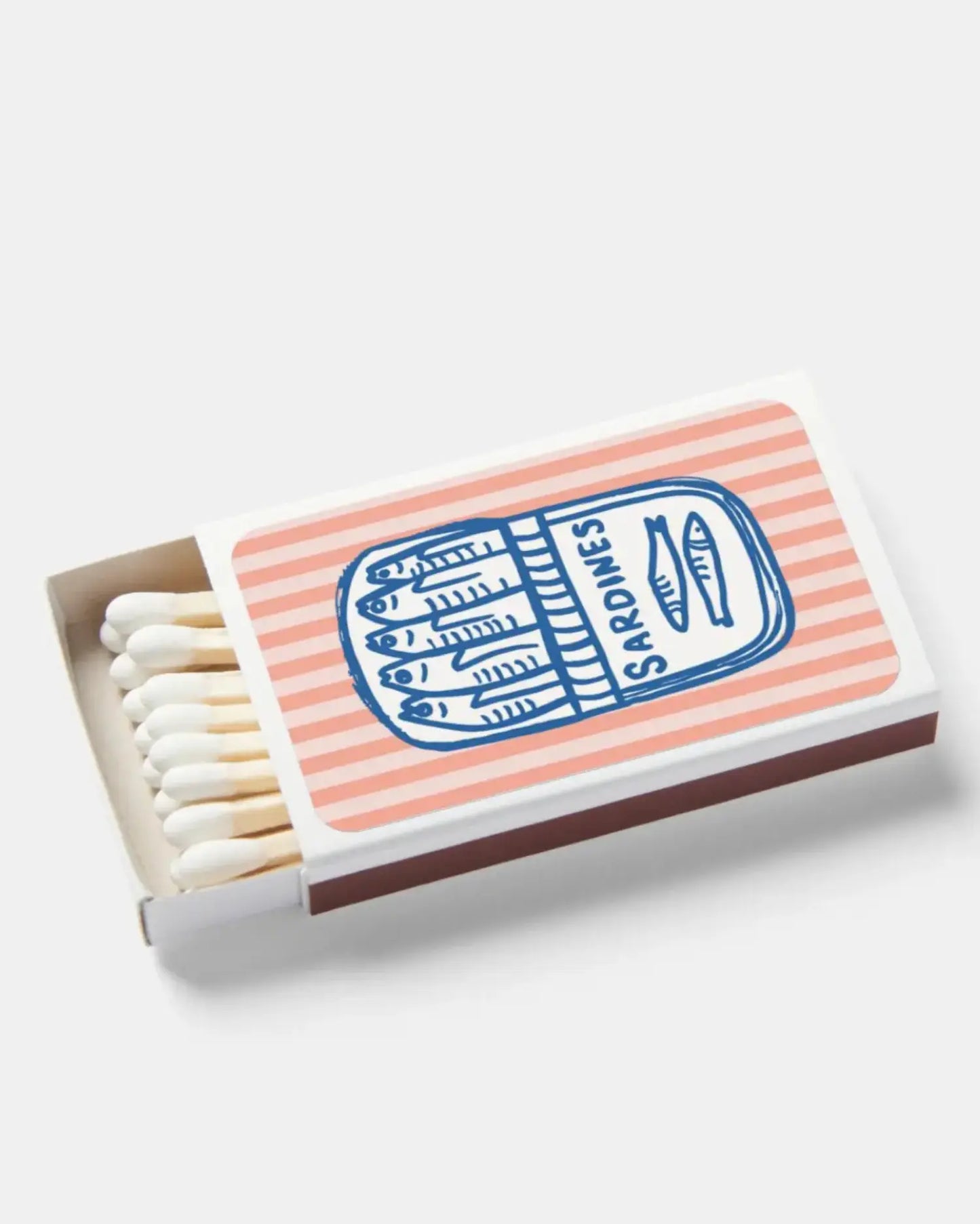 Matchbox with striped design and logo on a white background