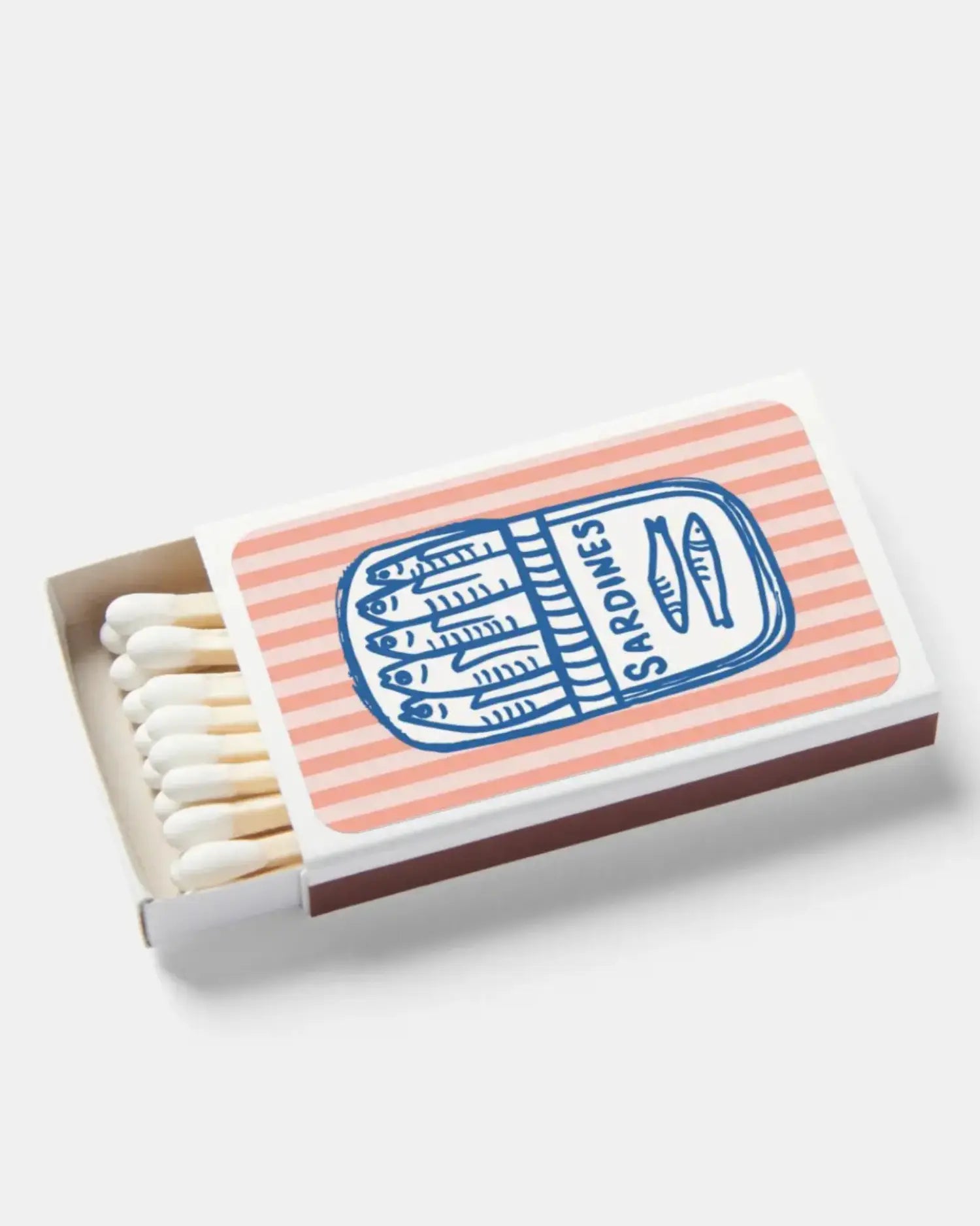Matchbox with striped design and logo on a white background